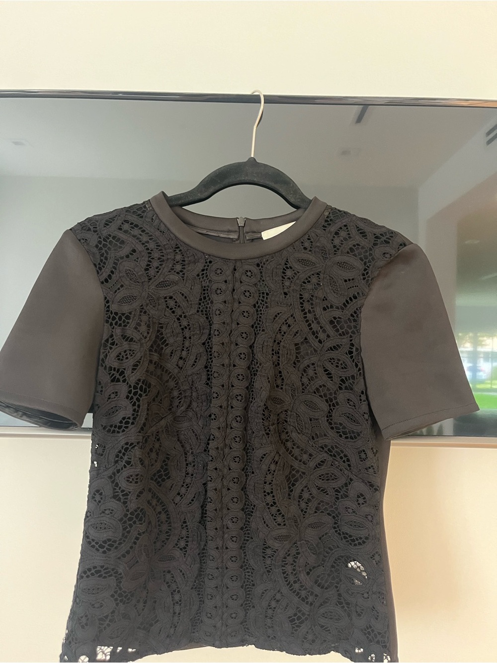 Black Lace-Front Short Sleeve Top